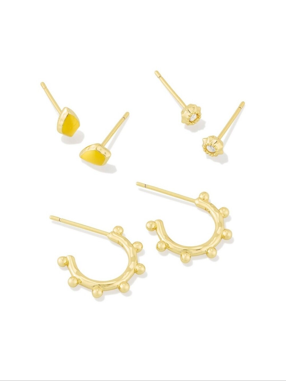 New!Kendra Scott Reese Yellow Enamel & Gold Stud Hoop Earring Set Of 3 Y2K Versa
